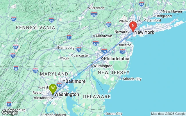 Flight path from Washington D.C. to New York