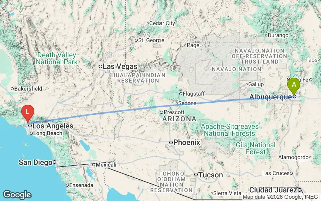 Flight path from Albuquerque to Los Angeles