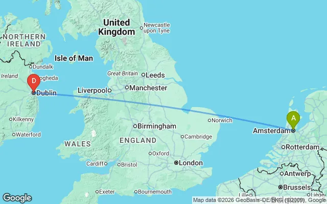 Flight path from Amsterdam to Dublin