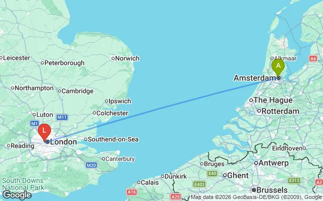 Flight path from Amsterdam to London