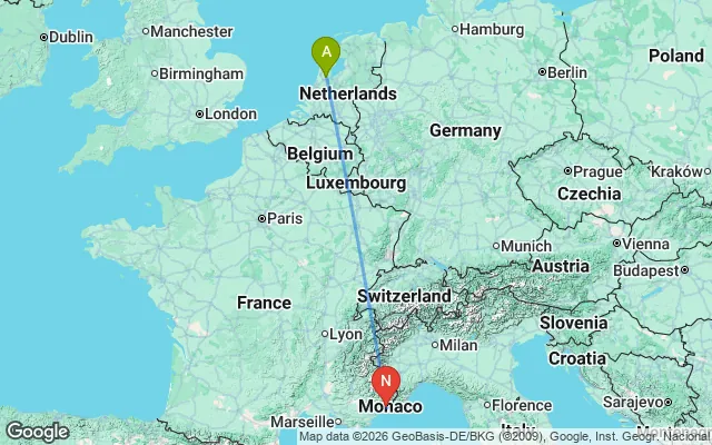 Flight path from Amsterdam to Nice