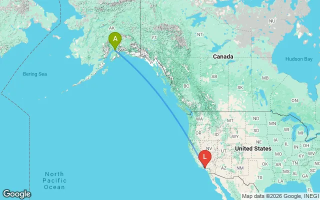 Flight path from Anchorage to Los Angeles