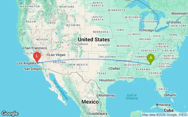 Flight path from Atlanta to Los Angeles