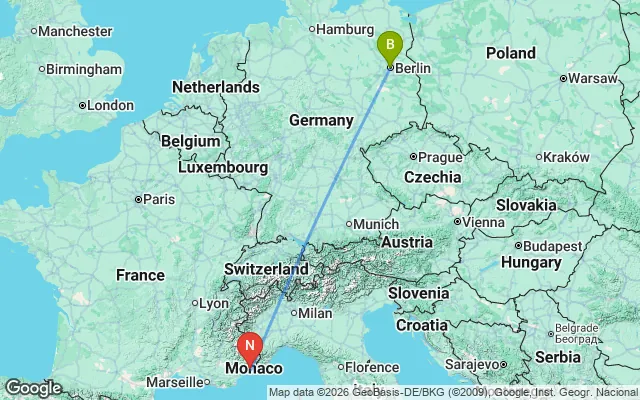 Flight path from Berlin to Nice
