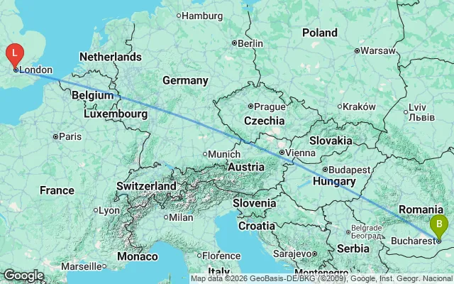 Flight path from Bucharest to London