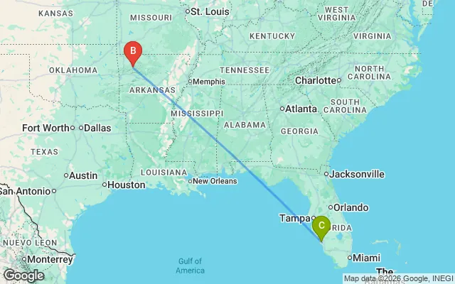 Flight path from Cape Coral to Boston
