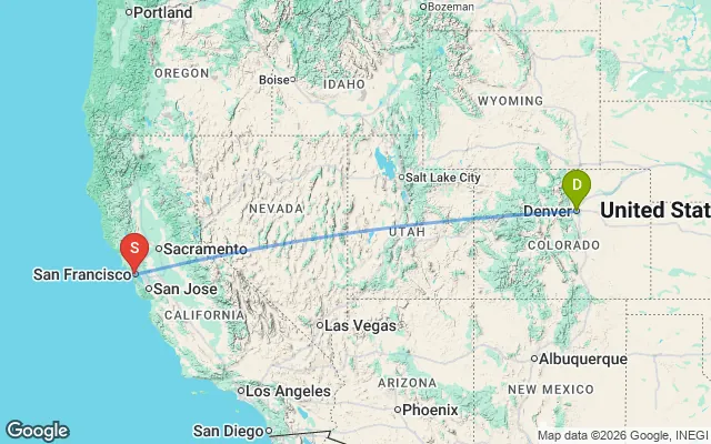 Flight path from Denver to San Francisco