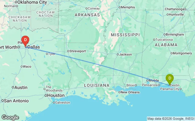 Flight path from Destin to Dallas