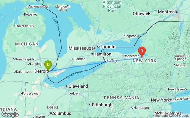 Flight path from Detroit to New York