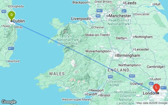Flight path from Dublin to London