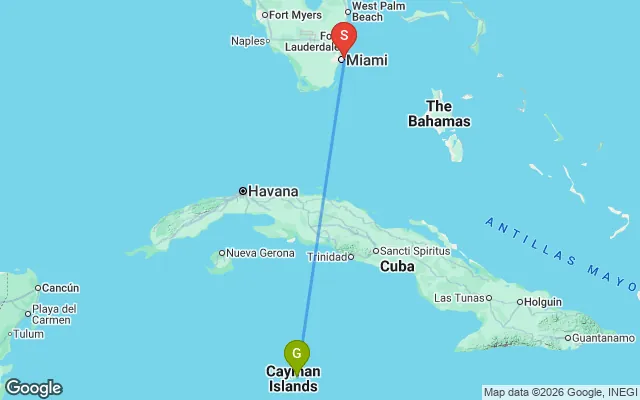 Flight path from Grand Cayman to South Florida