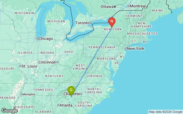 Flight path from Greenville to New York