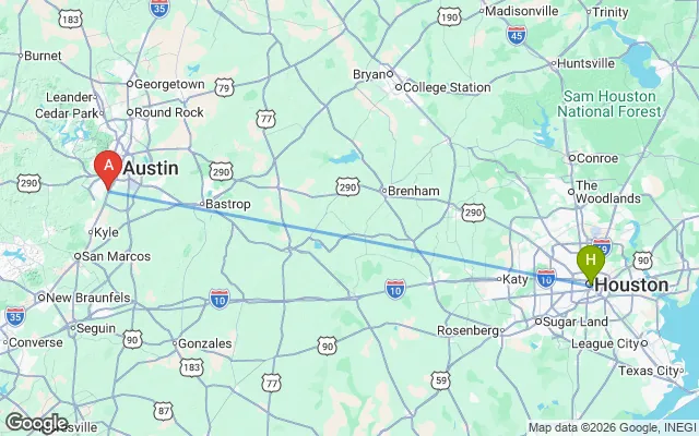 Flight path from Houston to Austin
