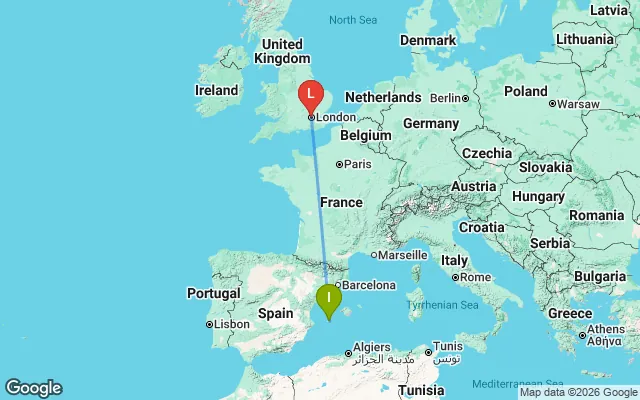Flight path from Ibiza to London