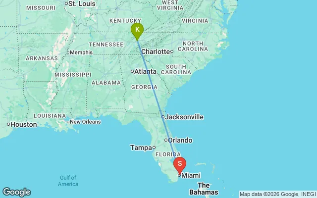 Flight path from Knoxville to South Florida