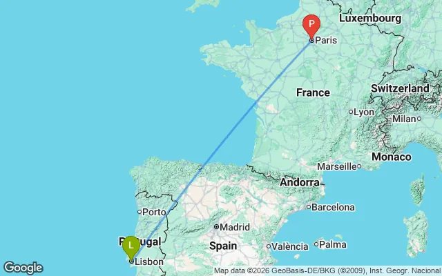 Flight path from Lisbon to Paris