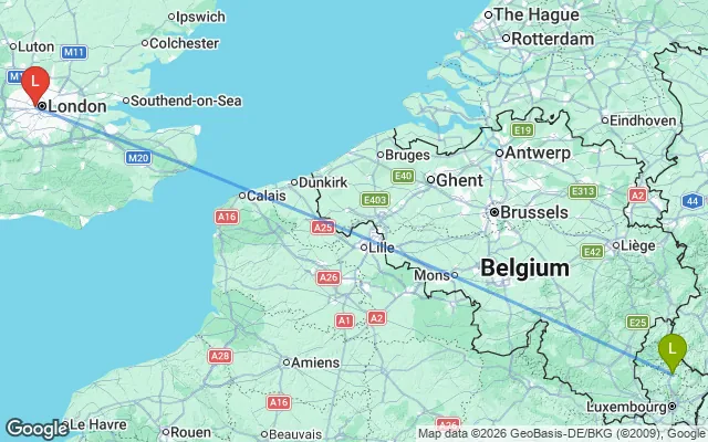 Flight path from Luxembourg to London