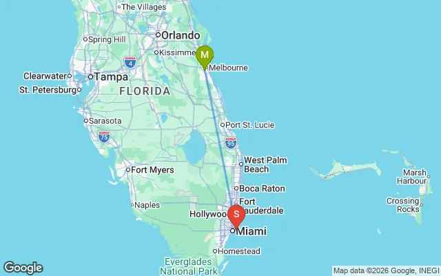 Flight path from Melbourne to South Florida