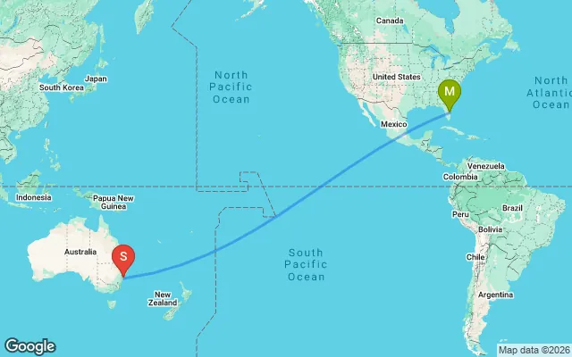 Flight path from Melbourne to Sydney