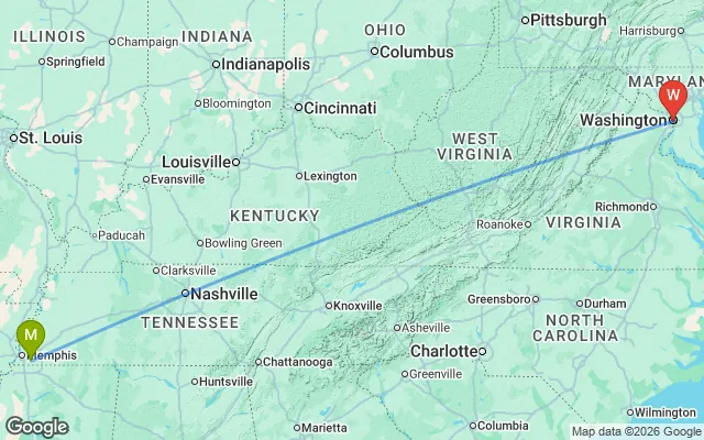 Flight path from Memphis to Washington