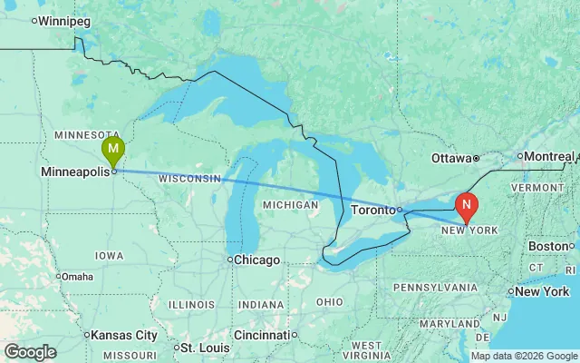Flight path from Minneapolis to New York