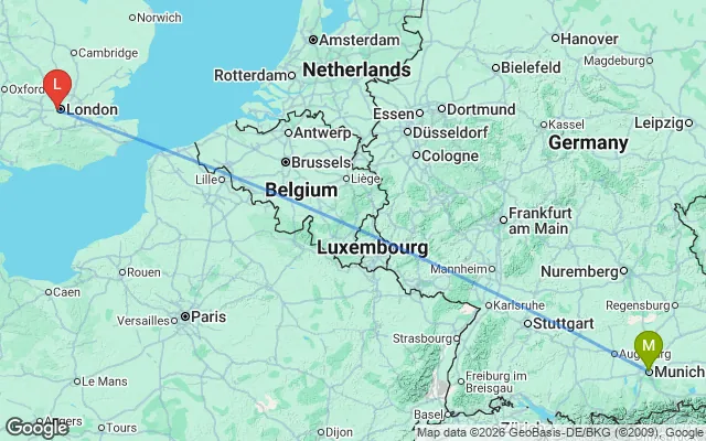 Flight path from Munich to London