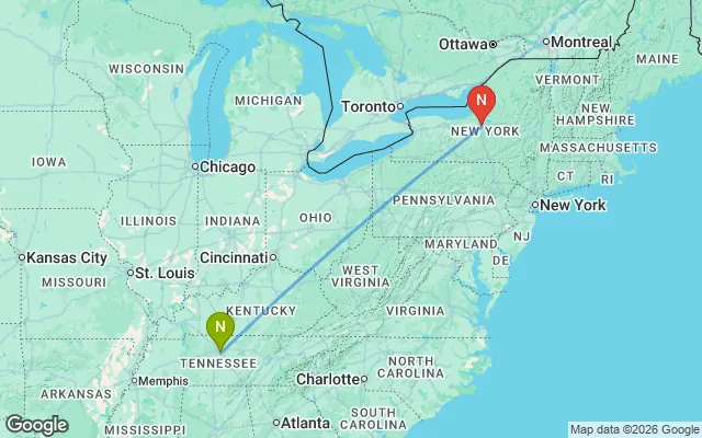 Flight path from Nashville to New York