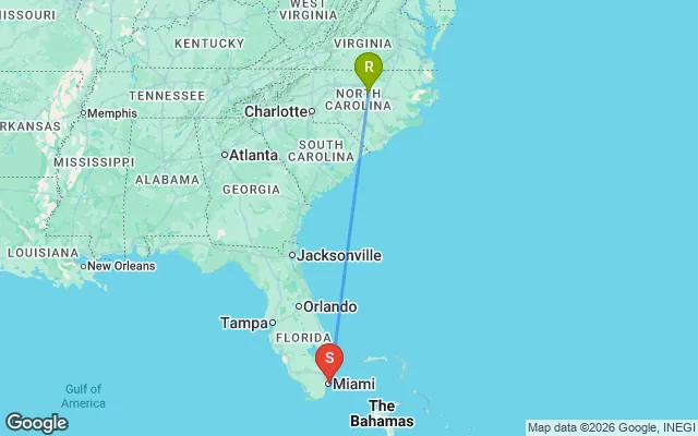 Flight path from Raleigh to South Florida