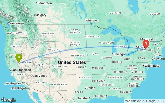 Flight path from Reno to New York