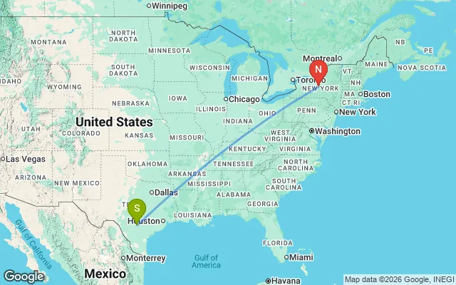 Flight path from San Antonio to New York