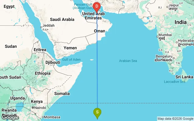 Flight path from Seychelles to Dubai