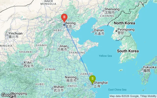 Flight path from Shanghai to Beijing