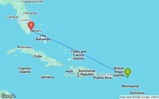 Flight path from Sint Maarten to South Florida