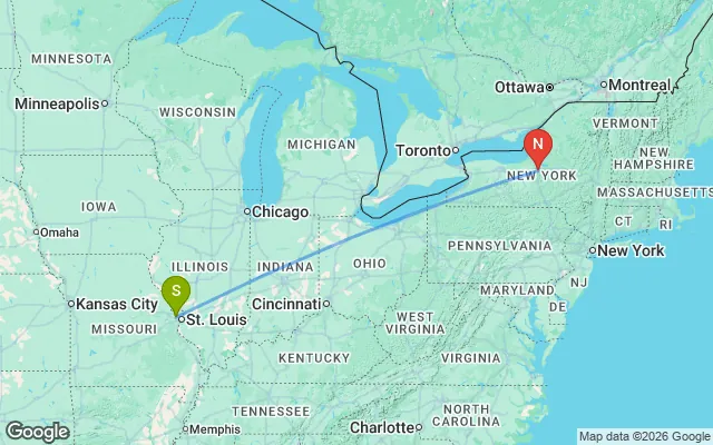 Flight path from St. Louis to New York