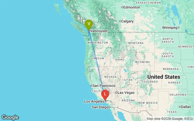 Flight path from Vancouver to Los Angeles