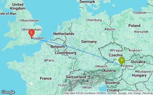 Flight path from Vienna to London