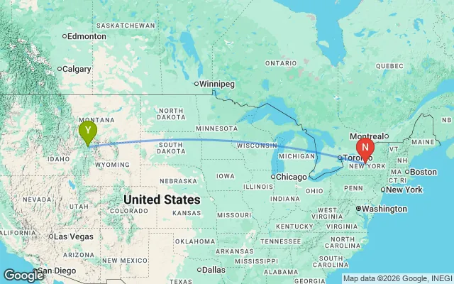 Flight path from Yellowstone to New York