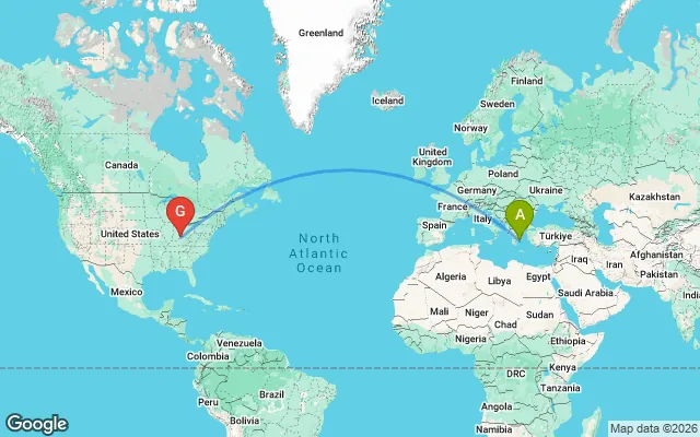 Flight path from Athens to Geneva