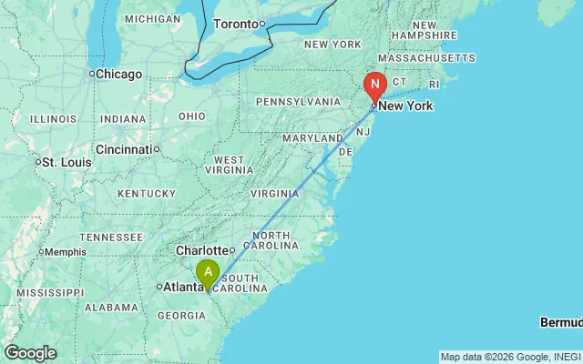 Flight path from Augusta to New York