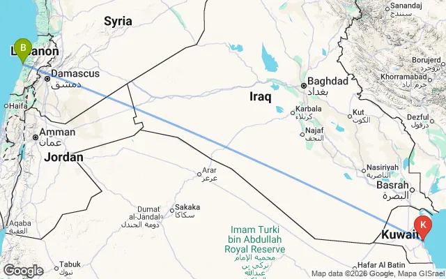 Flight path from Beirut to Kuwait