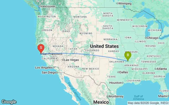 Flight path from Boston to San Francisco