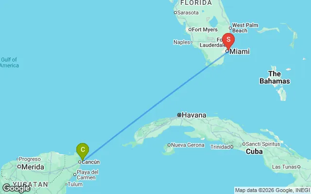 Flight path from Cancun to South Florida