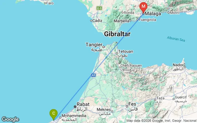 Flight path from Casablanca to Malaga