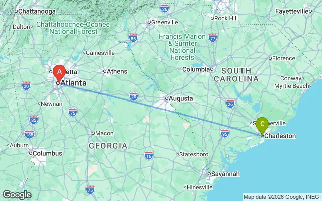 Flight path from Charleston to Atlanta