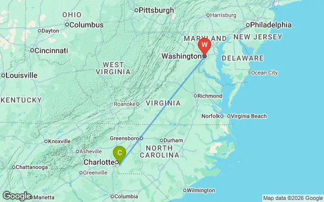 Flight path from Charlotte to Washington