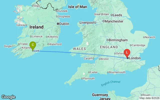 Flight path from Cork to London
