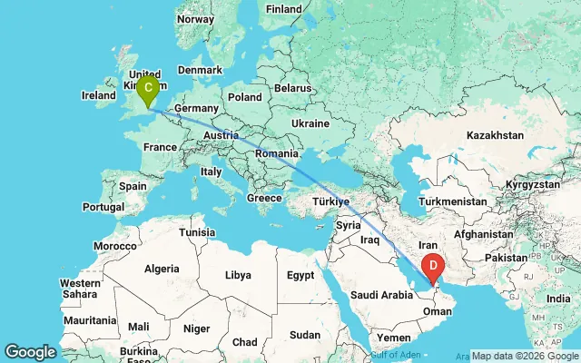 Flight path from Cyprus to Dubai