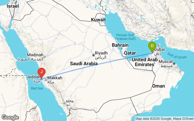 Flight path from Dubai to Jeddah