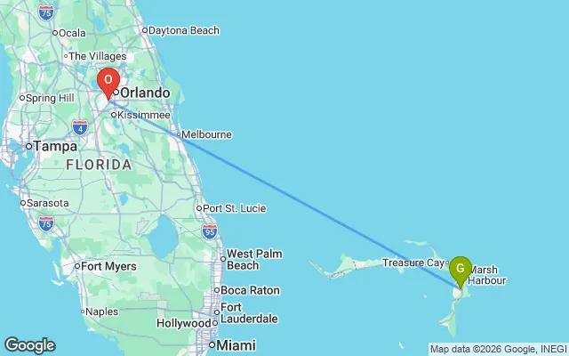 Flight path from Great Abaco to Orlando