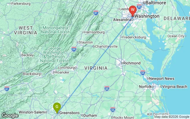 Flight path from Greensboro to Washington